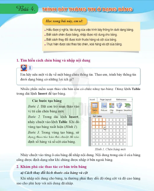 Bài 4. Trình bày thông tin ở dạng bảng