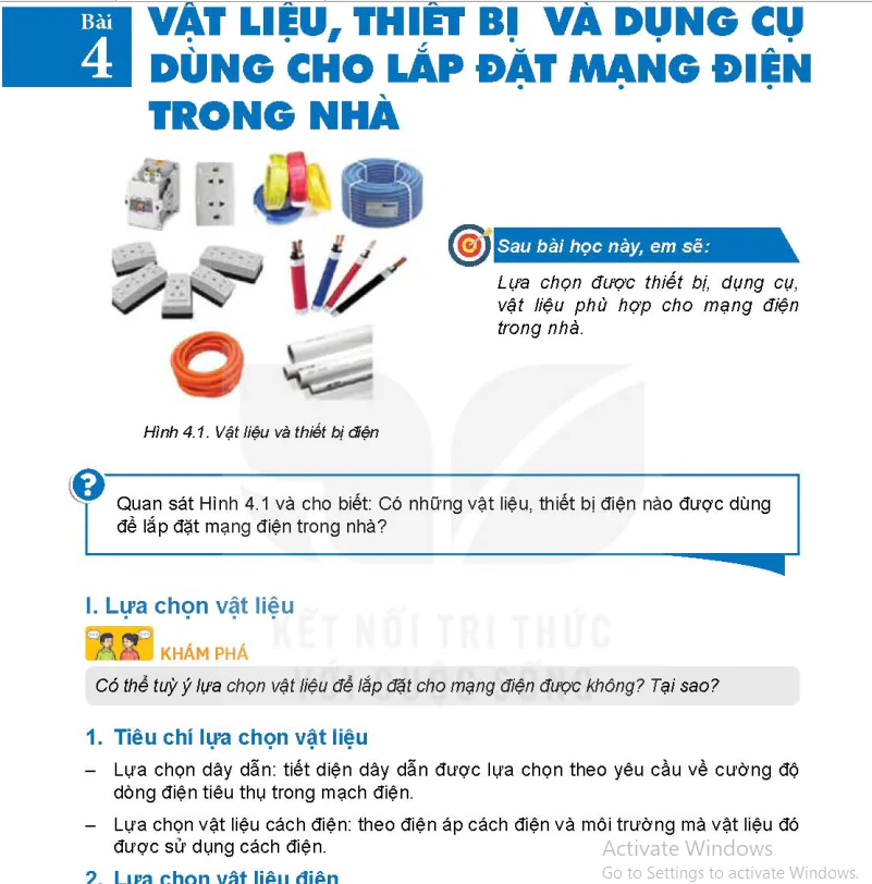 Bài 4: Vật liệu, thiết bị và dụng cụ dùng cho lắp đặt mạng điện trong nhà