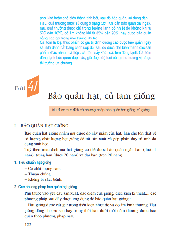 Bài 41: Bảo quản hạt, củ làm giống