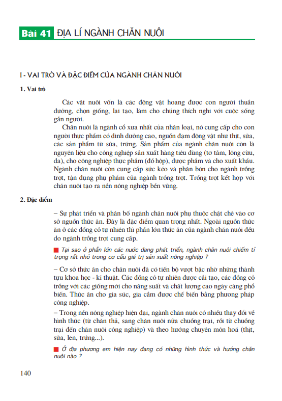 Bài 41: Địa lí ngành chăn nuôi