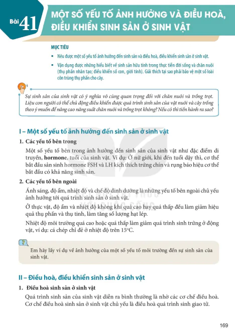 Bài 41: MỘT SỐ YẾU TỐ ẢNH HƯỞNG VÀ ĐIỀU HOÀ, ĐIỀU KHIỂN SINH SẢN Ở SINH VẬT