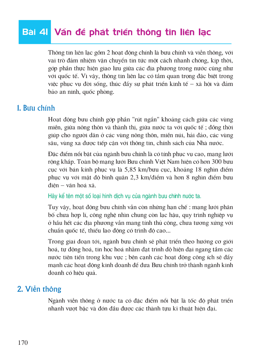 Bài 41: Vấn Đề Phát Triển Thông Tin Liên Lạc