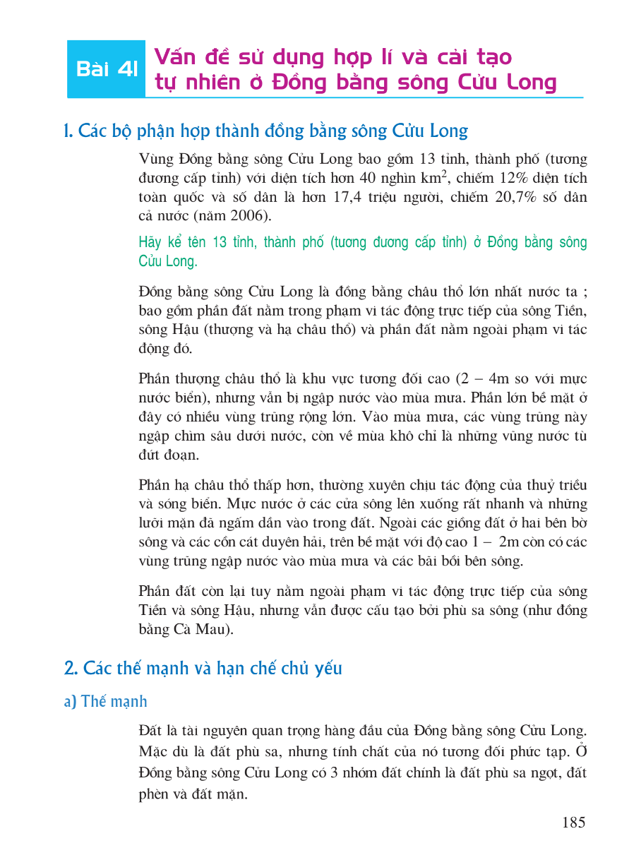 Bài 41: Vấn Đề Sử Dụng Hợp Lí Và Cải Tạo Tự Nhiên Ở Đồng Bằng Sông Cửu Long