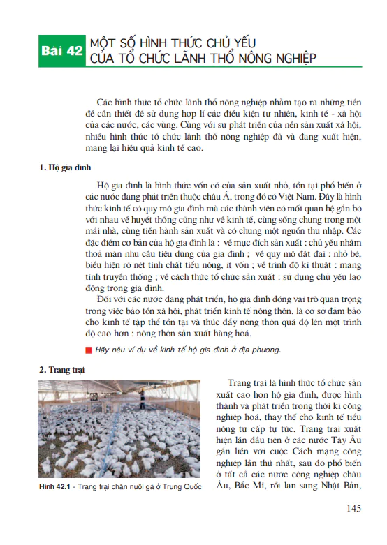 Bài 42: Một số hình thức chủ yếu của tổ chức lãnh thổ nông nghiệp