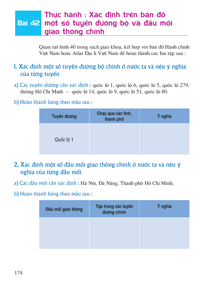 Bài 42: Thực Hành: Xác Định Trên Bản Đồ Một Số Tuyến Đường Bộ Và Đầu Mối Giao Thông Chính