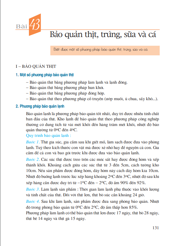 Bài 43: Bảo quản thịt, trứng, sữa và cá