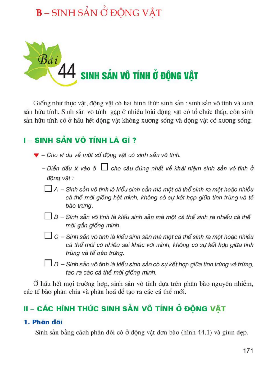 Bài 44: Sinh Sản Vô Tính Ở Động Vật