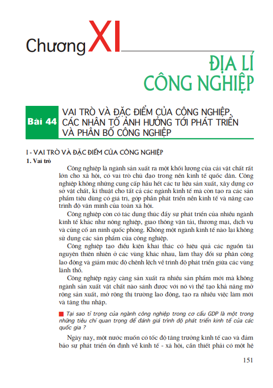 Bài 44: Vai trò và đặc điểm của công nghiệp. Các nhân tố ảnh hưởng tới phát triển và phân bố công nghiệp