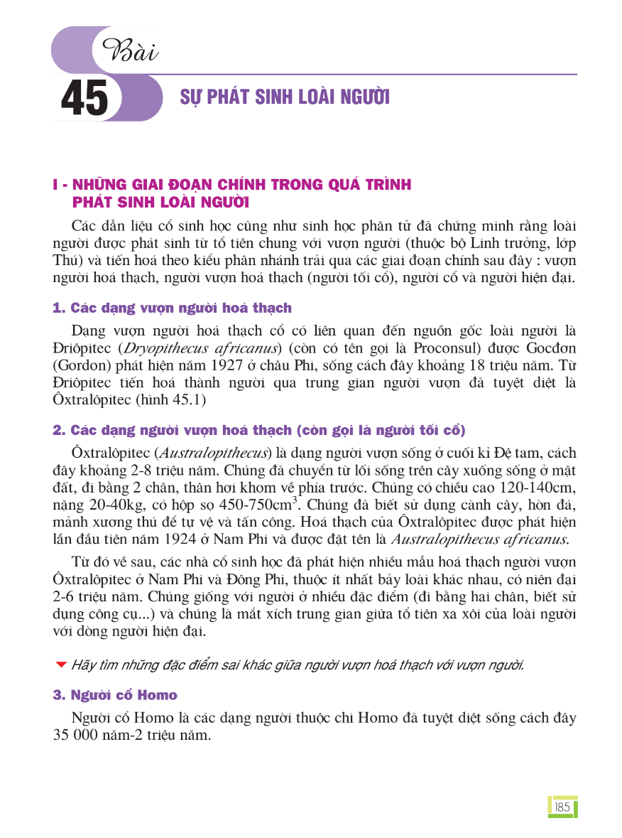 Bài 45: Sự Phát Sinh Loài Người