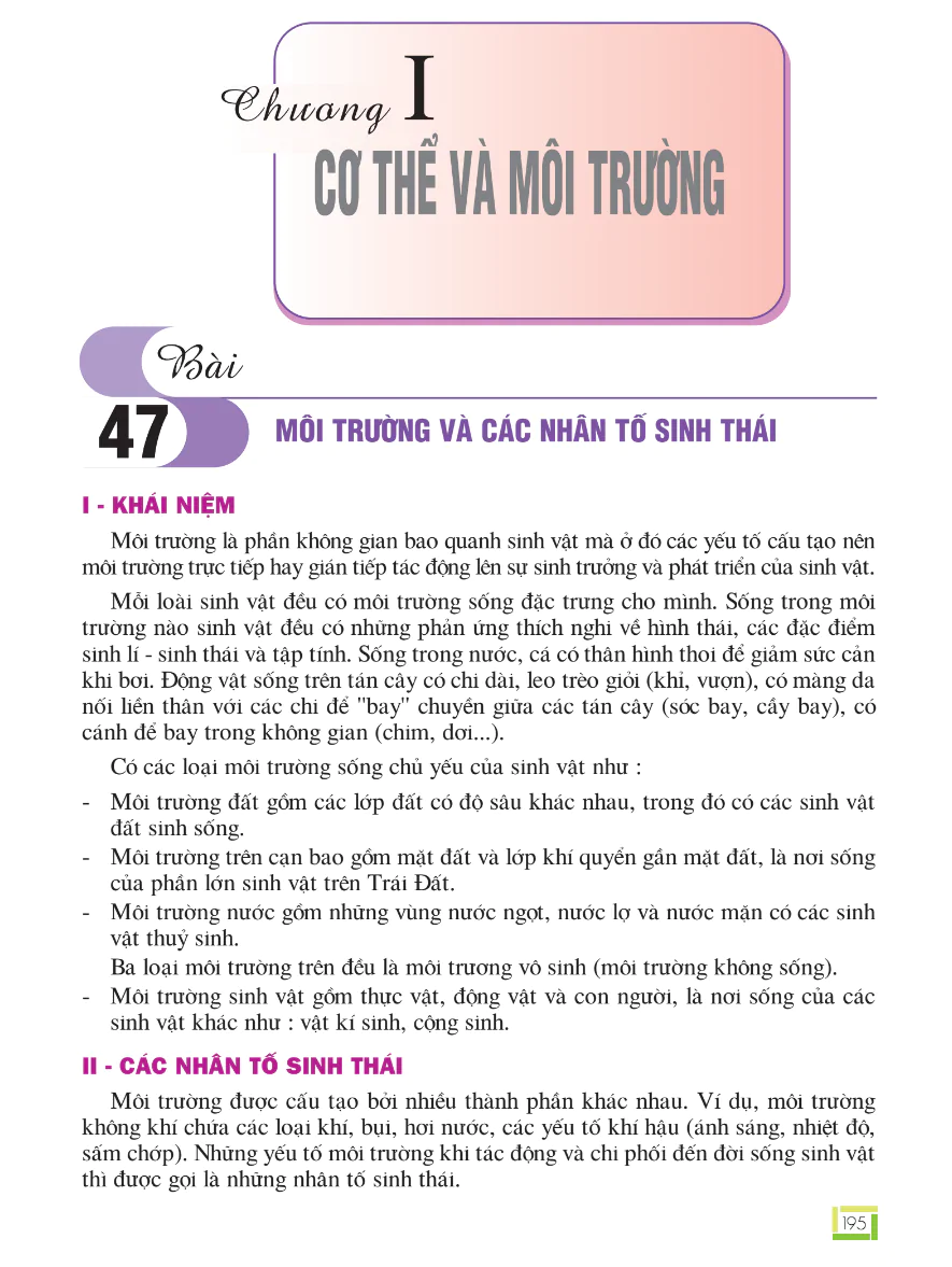 Bài 47: Môi Trường Và Các Nhân Tố Sinh Thái