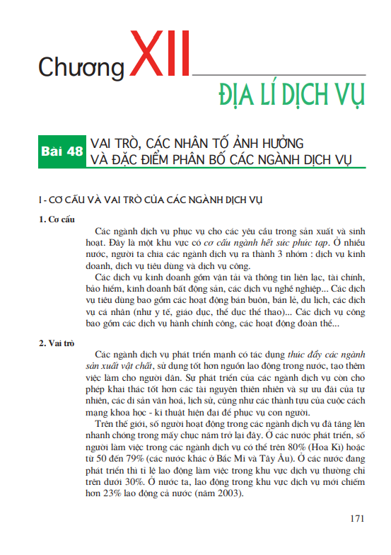 Bài 48: Vai trò, các nhân tố ảnh hưởng và đặc điểm phân bố các ngành dịch vụ