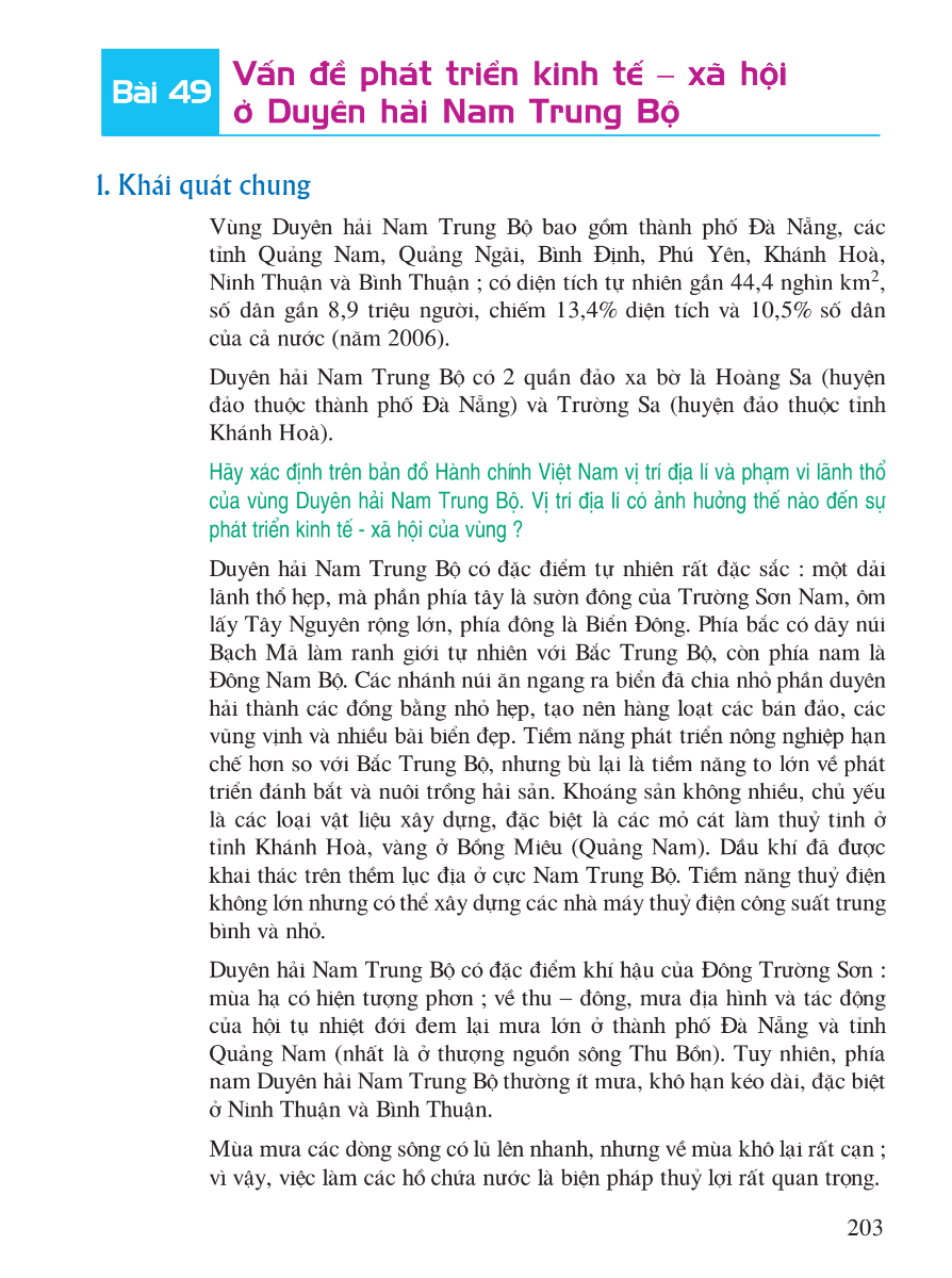 Bài 49: Vấn Đề Phát Triển Kinh Tế - Xã Hội Ở Duyên Hải Nam Trung Bộ