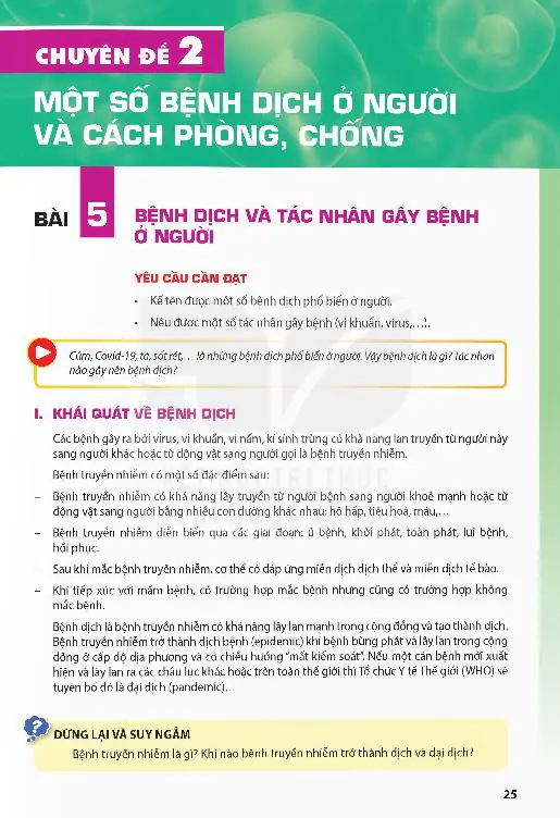 Bài 5: Bệnh Dịch Và Tác Nhân Gây Bệnh Ở Người