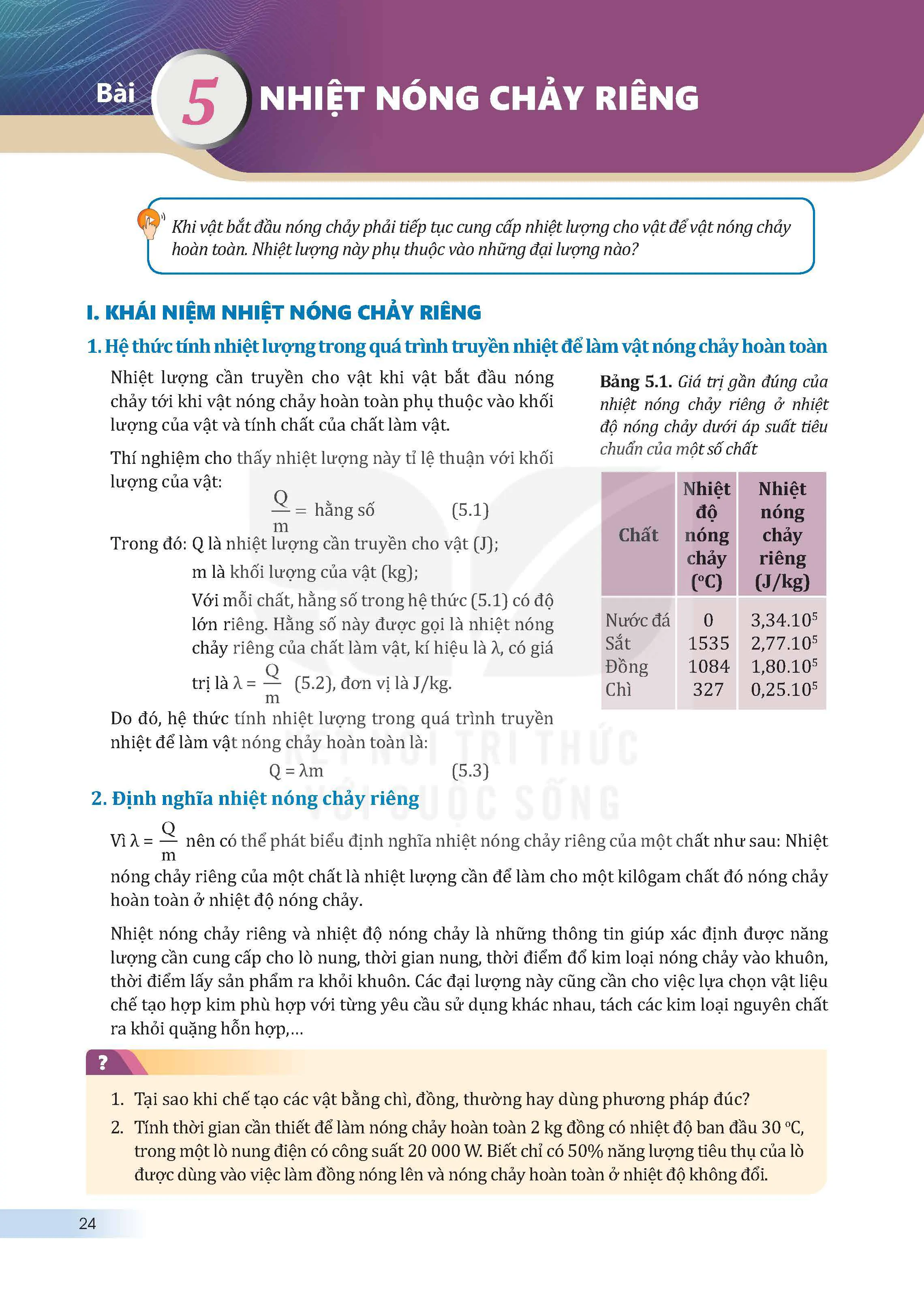 Bài 5: Nhiệt nóng chảy riêng