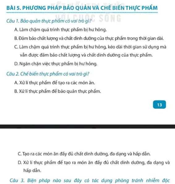 Bài 5: Phương Pháp Bảo Quản Và Chế Biến Thực Phẩm