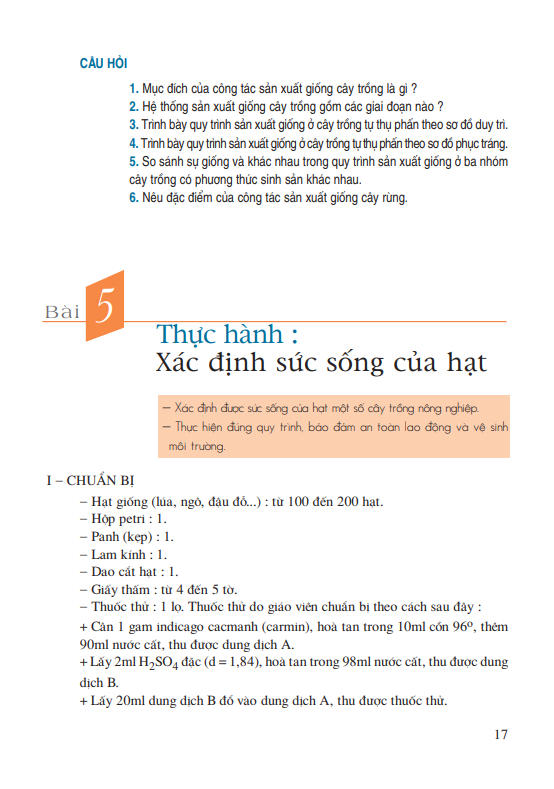 Bài 5: Thực hành: Xác định sức sống của hạt