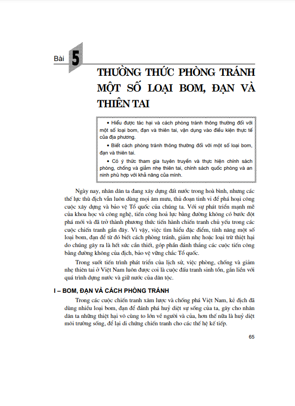 Bài 5: Thường thức phòng tránh một số loại bom, đạn và thiên tai