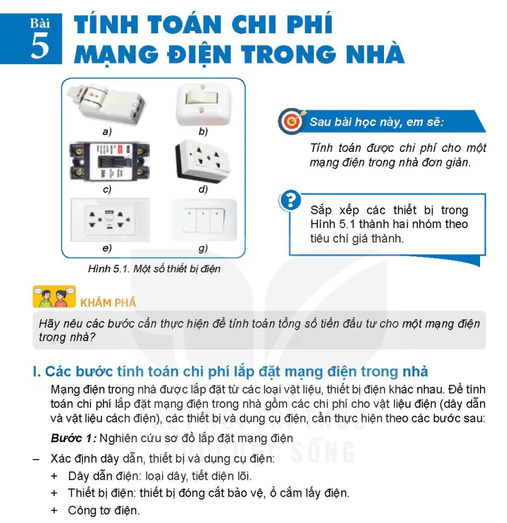 Bài 5: Tính toán chi phí mạng điện trong nhà