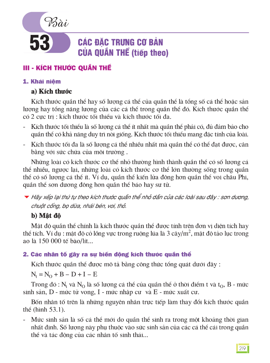 Bài 53: Các Đặc Trưng Cơ Bản Của Quần Thể (Tiếp theo)