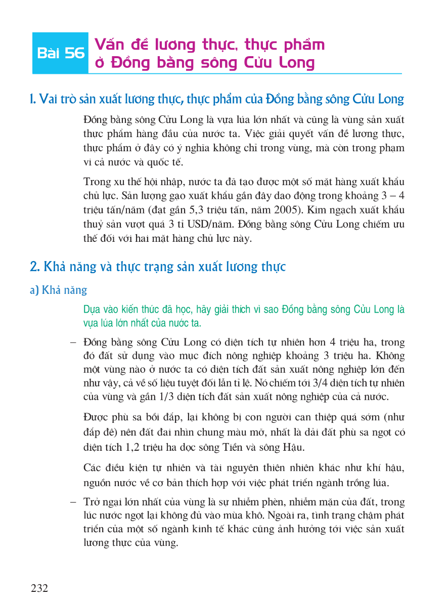 Bài 56: Vấn Đề Lương Thực, Thực Phẩm Ở Đồng Bằng Sông Cửu Long
