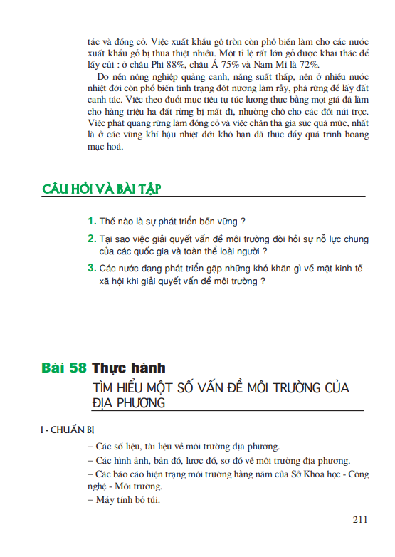 Bài 58: Thực hành: Tìm hiểu một số vấn đề môi trường của địa phương