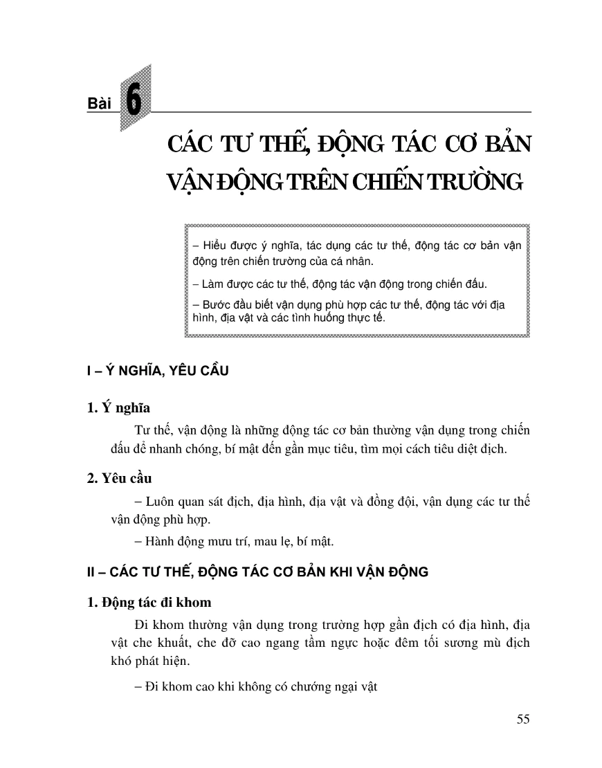 Bài 6: Các Tư Thế, Động Tác Cơ Bản Vận Động Trên Chiến Trường