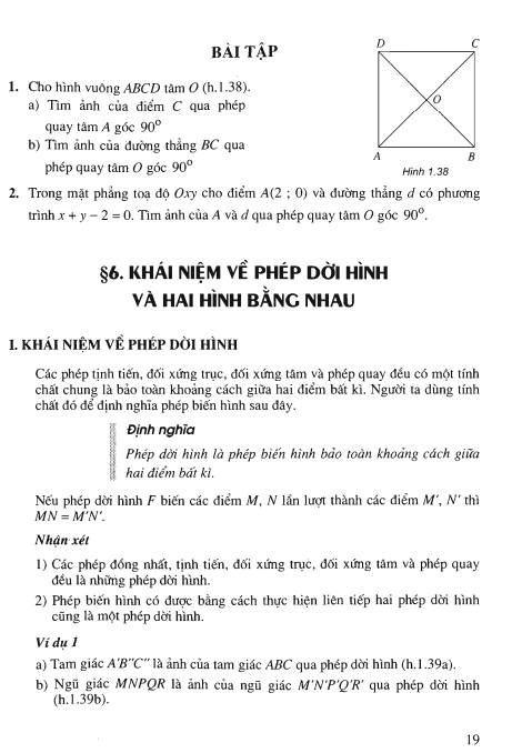 Bài 6: Khái niệm về phép dời hình và hai hình bằng nhau