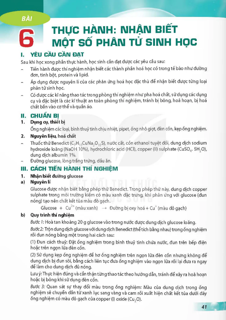 Bài 6: Thực hành nhận biết một số phân tử sinh học
