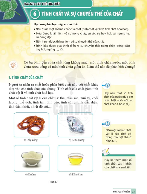 Bài 6. TÍNH CHẤT VÀ SỰ CHUYỂN THỂ CỦA CHẤT
