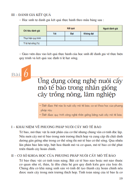 Bài 6: Ứng dụng công nghệ nuôi cấy mô tế bào trong nhân giống cây trồng nông, lâm nghiệp