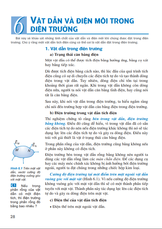 Bài 6: Vật dẫn và điện môi trong điện trường