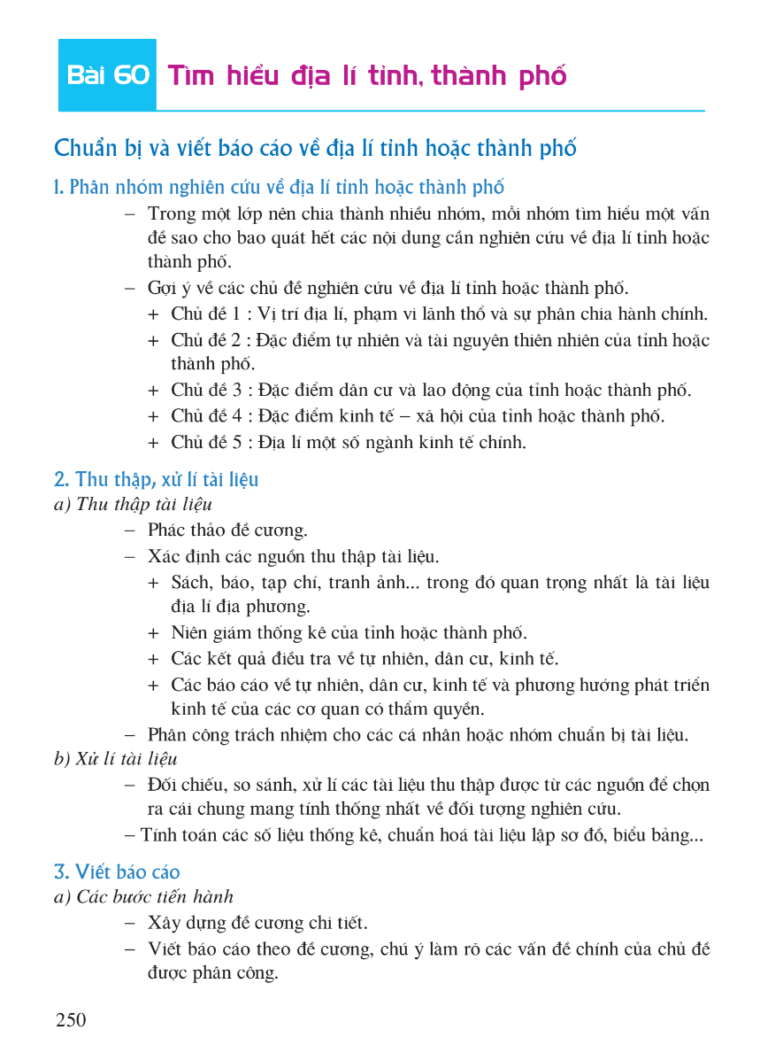 Bài 60: Tìm Hiểu Địa Lý Tỉnh, Thành Phố