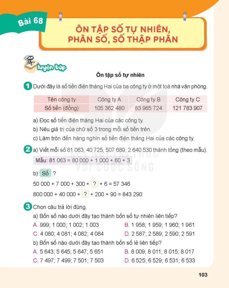 Bài 68. Ôn tập số tự nhiên, phân số, số thập phân