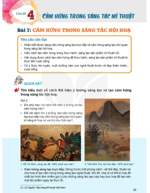 Bài 7: Cảm hứng trong sáng tác hội hoạ
