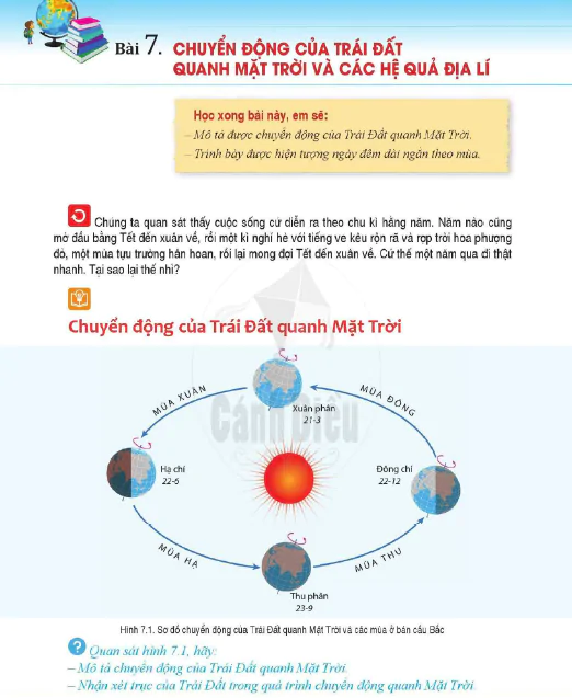 Bài 7. Chuyển động của Trái Đất quay quanh Mặt Trời và các hệ quả địa lí