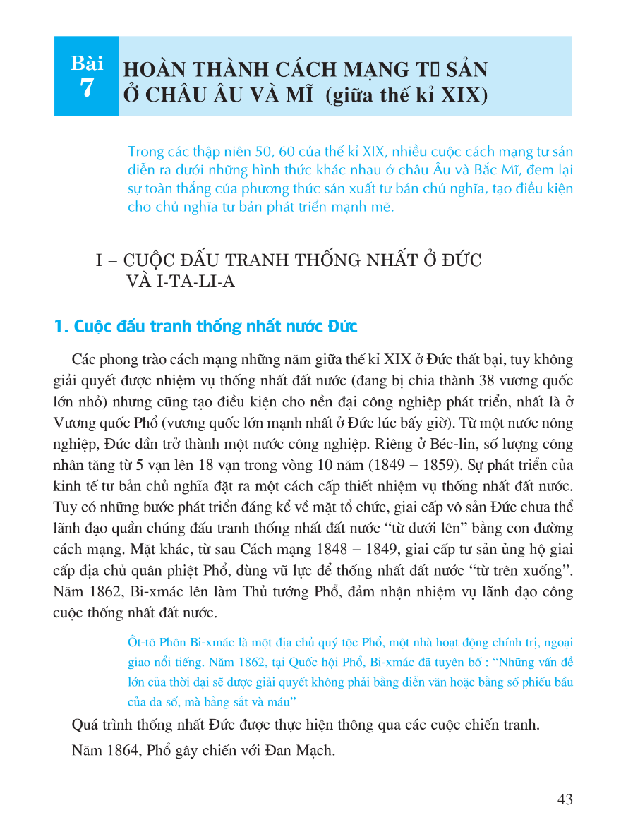 Bài 7: Hoàn Thành Cách Mạng Tư Sản Ở Châu Âu Và Mĩ (Giữa Thế Kỉ XIX)