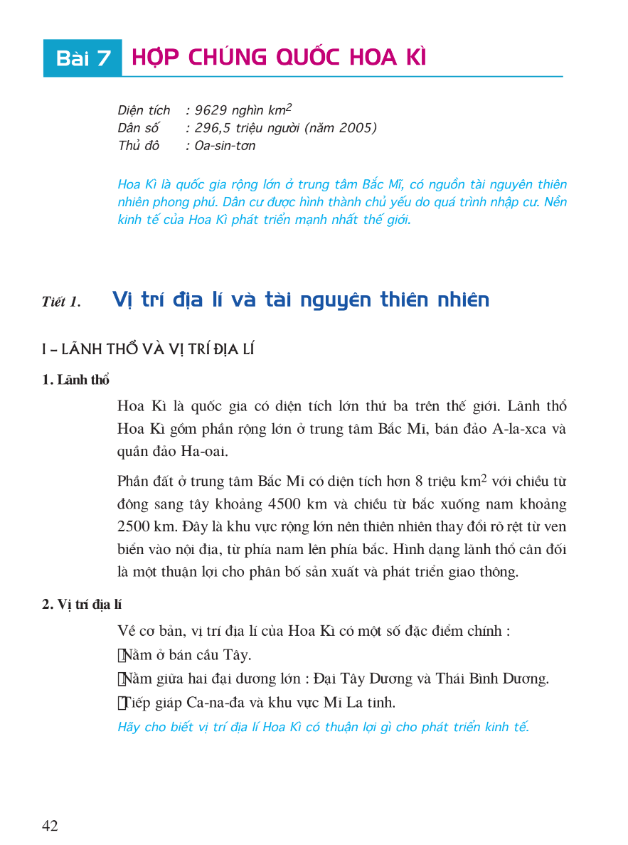 Bài 7: Hợp Chủng Quốc Hoa Kì