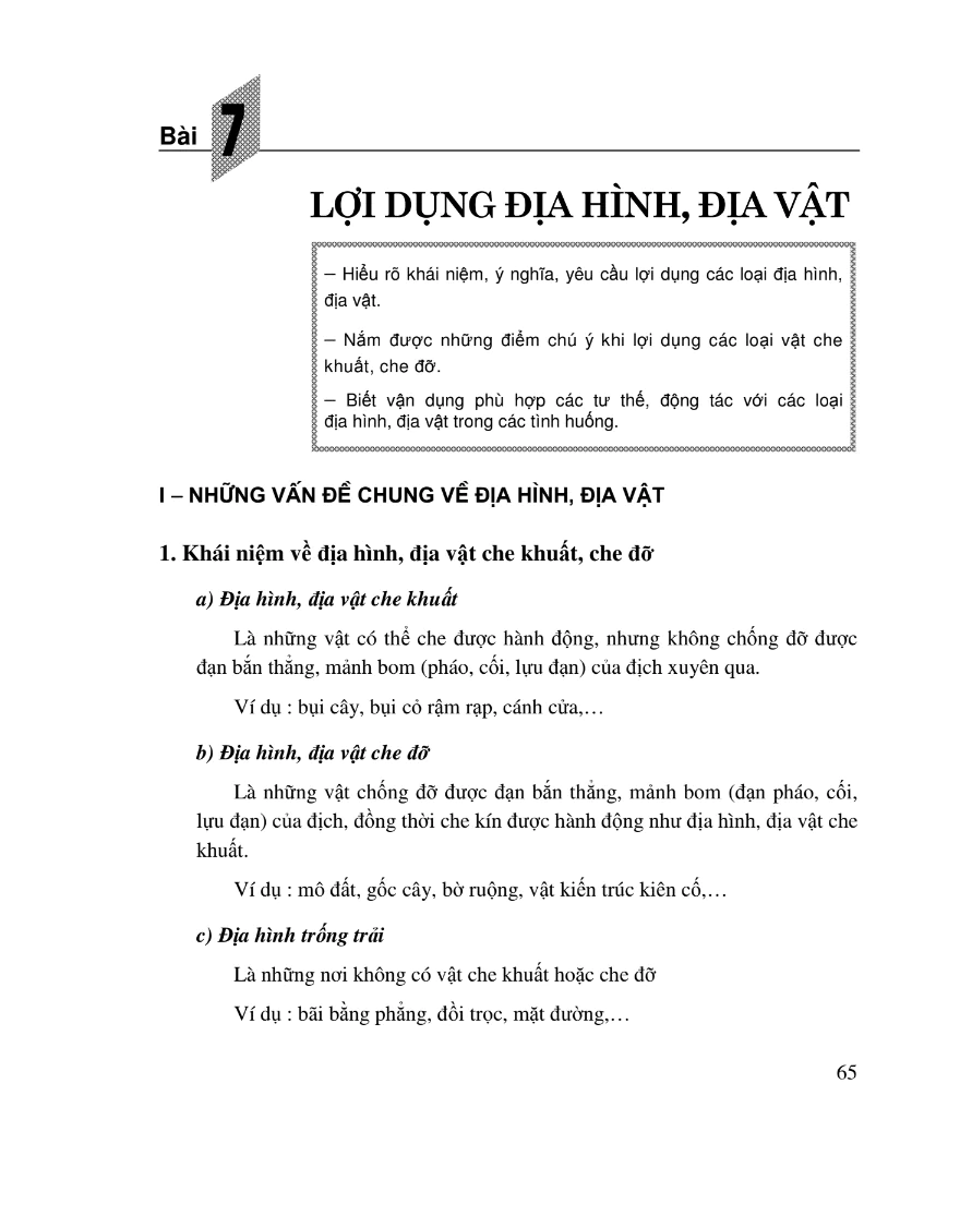 Bài 7: Lợi Dụng Địa Hình, Địa Vật