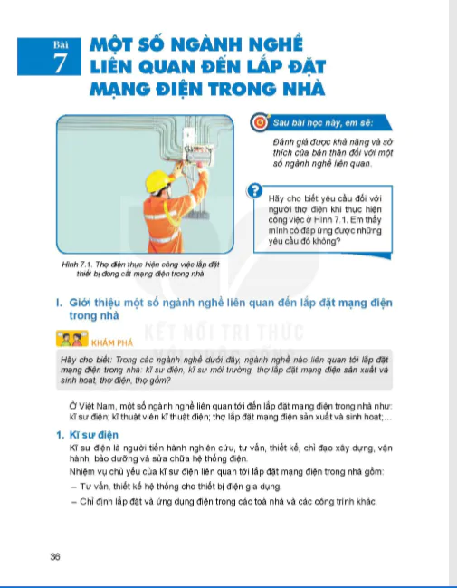 Bài 7: Một số ngành nghề liên quan đến lắp đặt mạng điện trong nhà