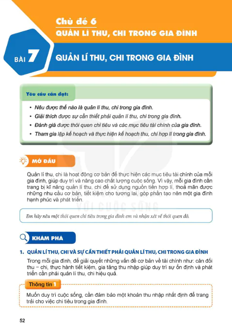 BÀI 7: QUẢN LÍ THU, CHI TRONG GIA ĐÌNH