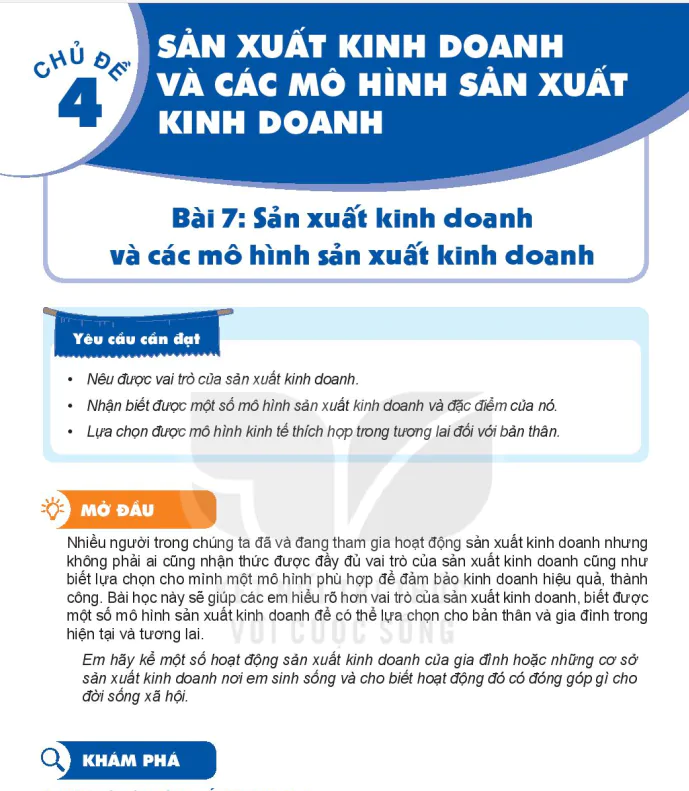 Bài 7: Sản xuất kinh doanh và các mô hình sản xuất kinh doanh