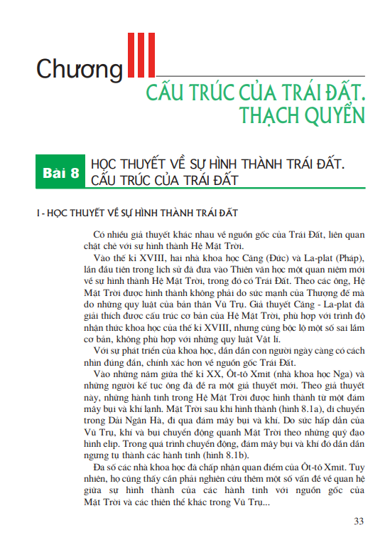 Bài 8: Học thuyết về sự hình thành Trái Đất. Cấu trúc của  Trái Đất