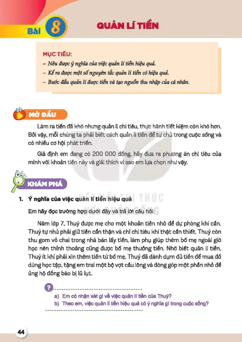 Bài 8: Quản lí tiền