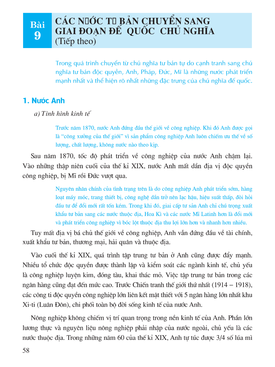 Bài 9: Các Nước Tư Bản Chuyển Sang Giai Đoạn Đế Quốc Chủ Nghĩa (Tiếp theo)