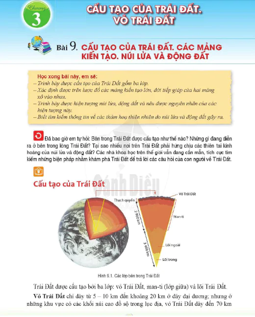 Bài 9. Cấu tạo của Trái Đất. Các mảng kiến tạo. Núi lửa và động đất
