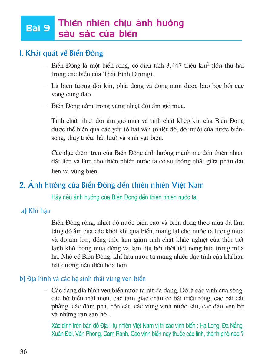 Bài 9: Thiên Nhiên Chịu Ảnh Hưởng Sâu Sắc Của Biển