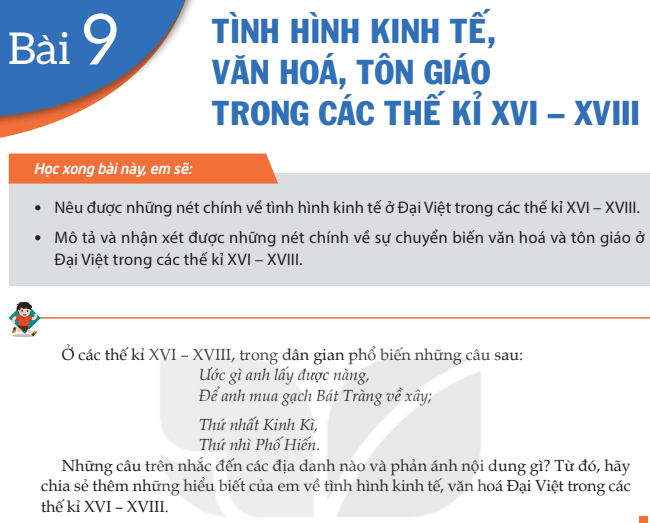 Bài 9: Tình hình kinh tế, văn hóa, tôn giáo trong các thế kỉ XVI-XVIII