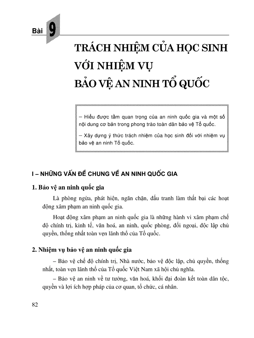 Bài 9: Trách Nhiệm Của Học Sinh Với Nhiệm Vụ Bảo Vệ An Ninh Tổ Quốc