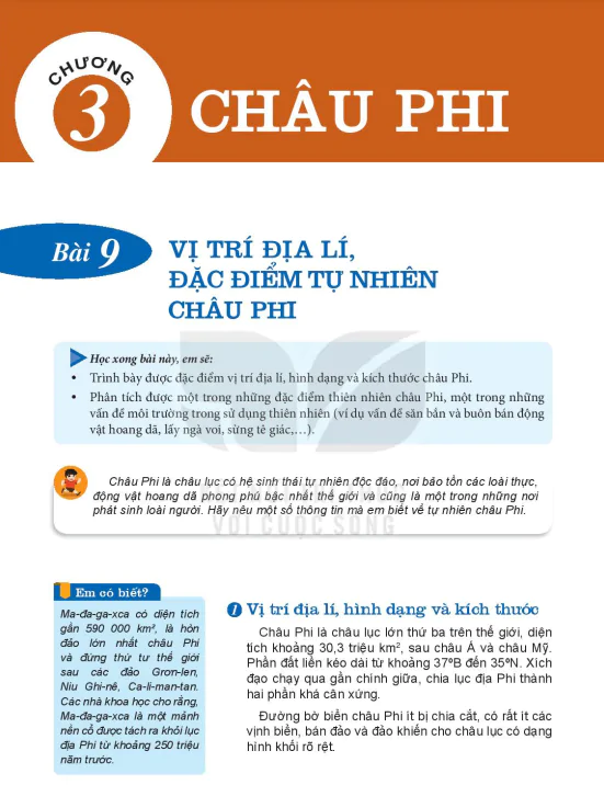 Bài 9: VỊ TRÍ ĐỊA LÍ, ĐẶC ĐIỂM TỰ NHIÊN CHÂU PHI