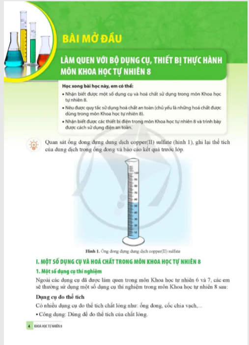 Bài mở đầu: Làm quen với bộ dụng cụ, thiết bị thực hành môn khoa học tự nhiên 8